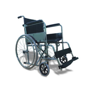 Silla de ruedas plegable ligera y resistente con asiento acolchado color negro
