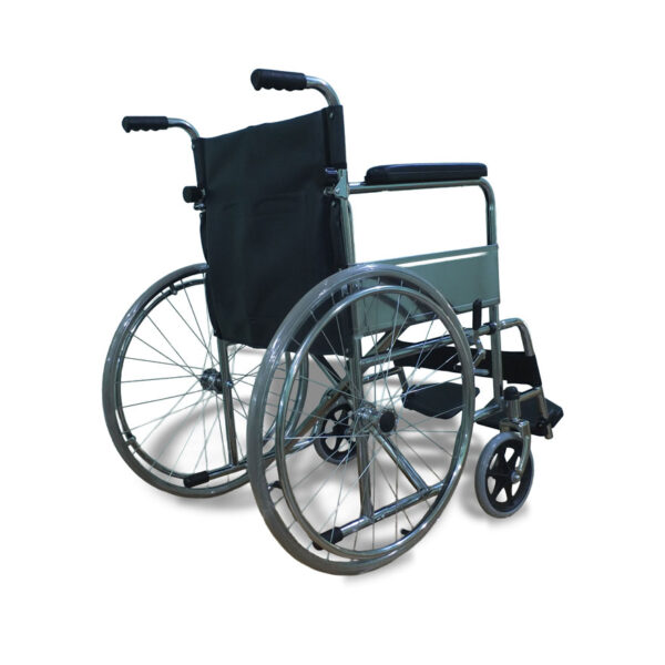 Silla de ruedas plegable ligera y resistente con asiento acolchado color negro