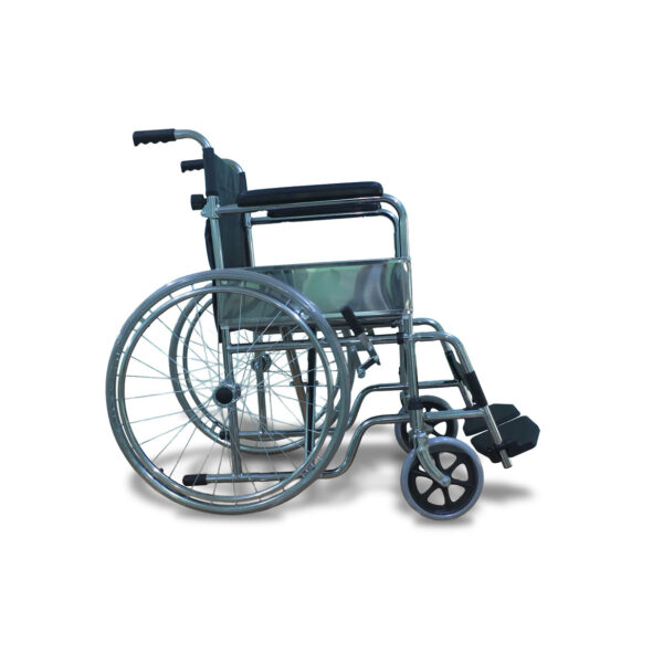 Silla de ruedas plegable ligera y resistente con asiento acolchado color negro