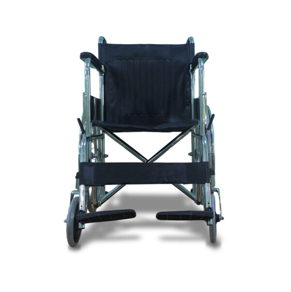 Silla de ruedas plegable ligera y resistente con asiento acolchado color negro