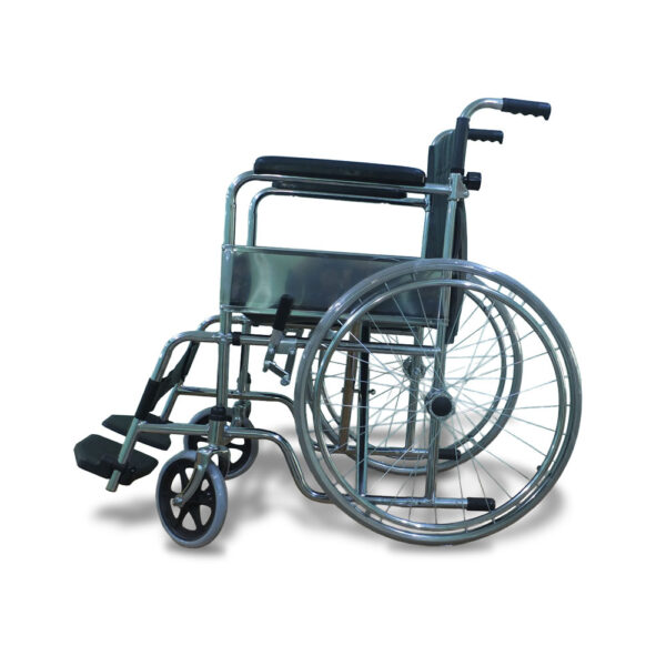 Silla de ruedas plegable ligera y resistente con asiento acolchado color negro