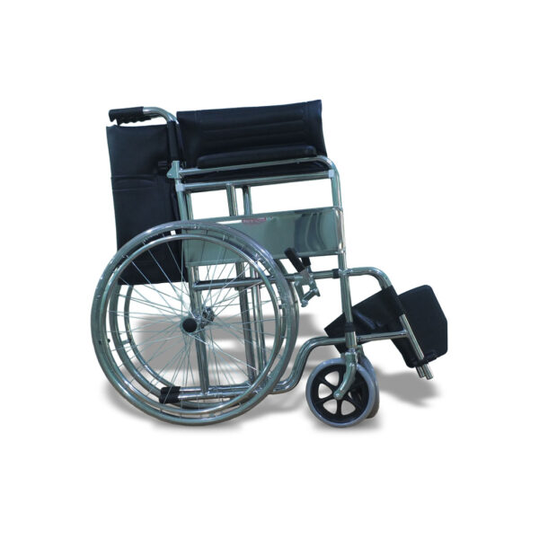 Silla de ruedas plegable ligera y resistente con asiento acolchado color negro